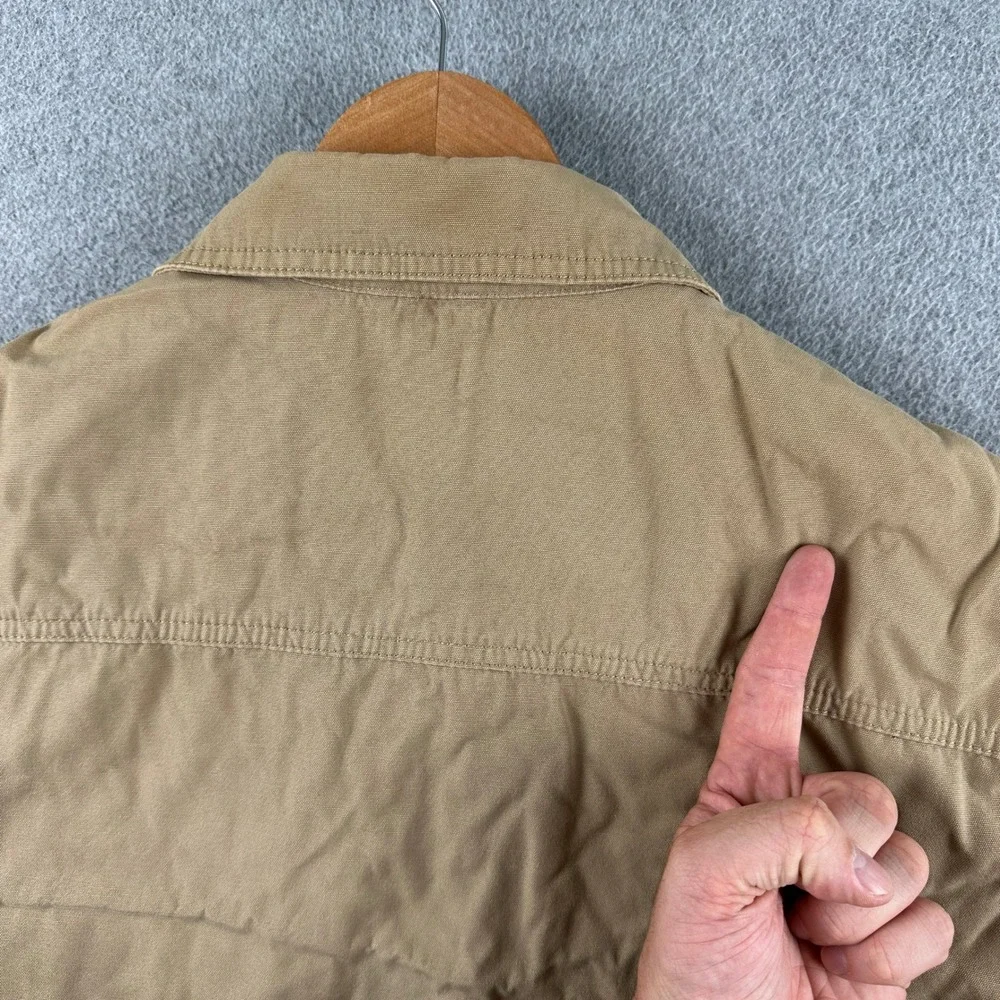 Eddie Bauer Jacket Mens L Tan‎ Canvas Full Zip Corduroy Lined Workwear Outdoor